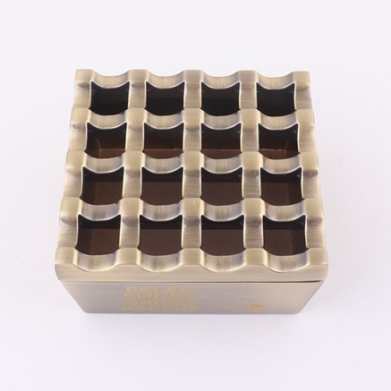 16 Hole Windproof Ashtray Antique Brass  Metal Alloy  Windproof  16 Hole Square Ashtray