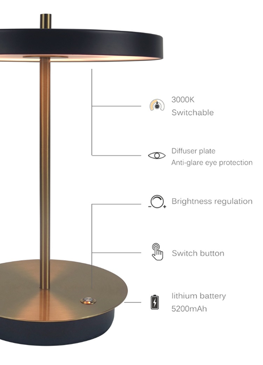  Rechargeable Design Table Lamp 5200mAh Cordless for Restaurant/Hotel/Home