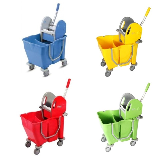  Double Mop Bucket Trolley With Partition 18 + 12LT (Red, Blue, Yellow & Green) - IPC RS - Made in Italy