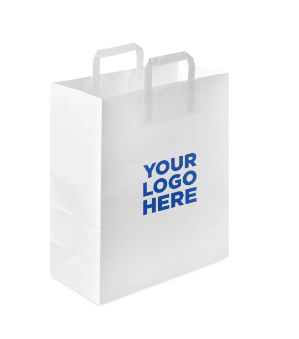 Customized Flat Handle White Paper Bags