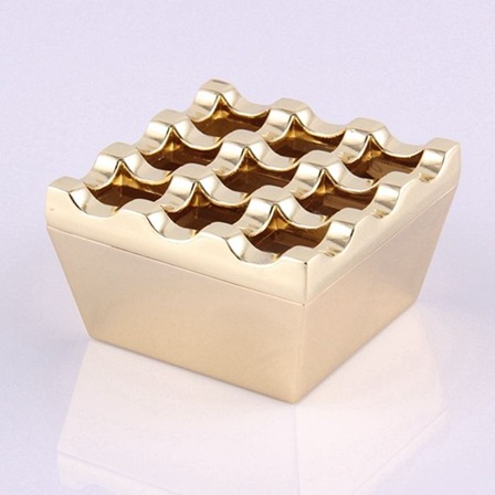  Ashtray Gold Color Metal Square Shape 9 Holes Windproof Cigar Ashtray