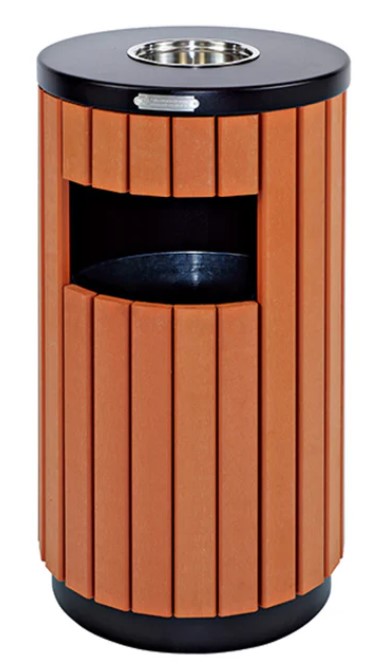 Outdoor Barrel Bin With Ashtray (Wood Color) - Hygiene System