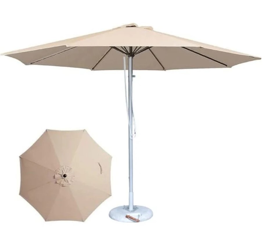 Outdoor Round Shape Heavy duty Umbrella 3 Meter Silver / Wood Finish